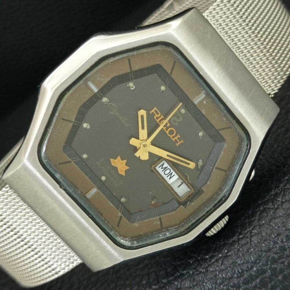 Vintage 1970 Ricoh Automatic Mens Silver Watch W/daydate & Gold accents